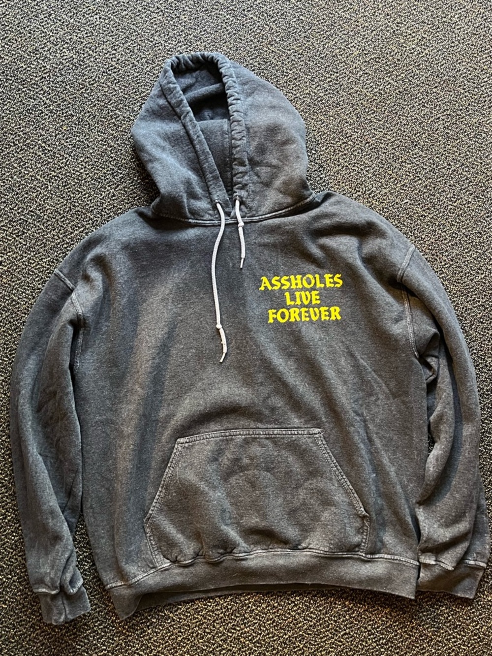 Charcoal Graphic Hoodie with Yellow Chest Print